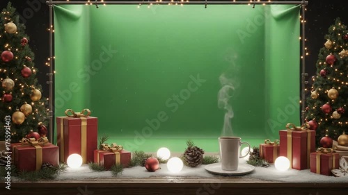Festive Christmas background with green screen for video editing and effects