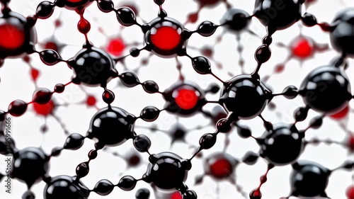 Abstract Molecular Structure Animation with Red and Black Atoms Interconnected