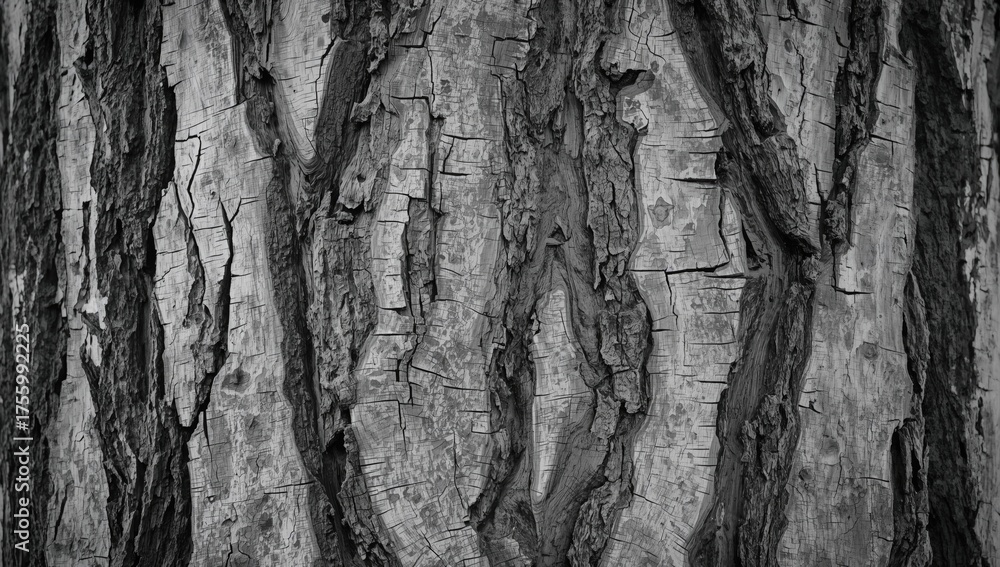 Obraz premium Monochrome wooden surface with detailed tree bark