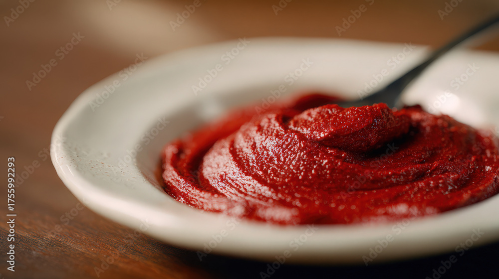 Fototapeta premium close-up of rich tomato paste in a clean dish
