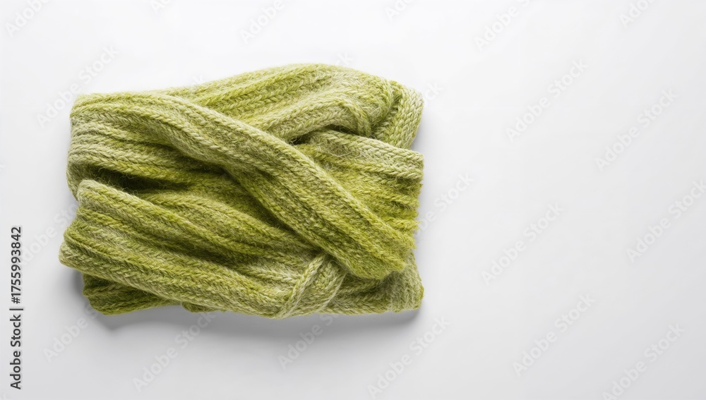 Fototapeta premium White backdrop showcasing a green knitted scarf