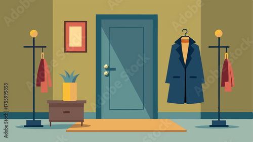 A coat rack stands by the entrance providing a spot for guests to hang their jackets and coats.
