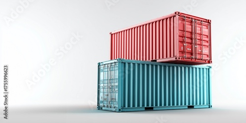 Stacked cargo containers,clean background,copy space,corporate logistics style,white background
