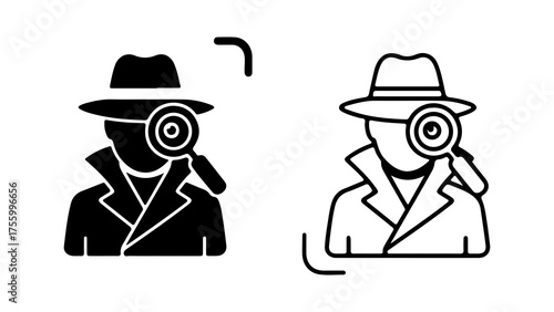 Detective with magnifying glass with transparent background