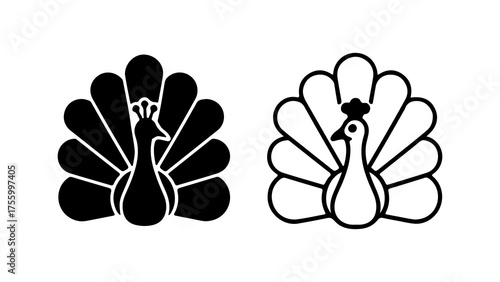 Peacock icons with outline and solid fill