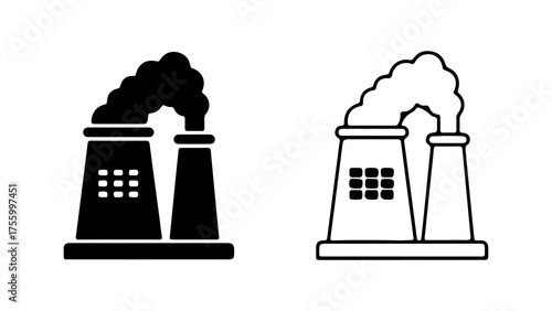 Factory buildings emitting smoke with transparent background