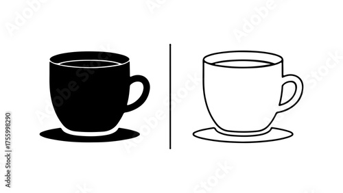 Coffee cups with outline and solid fill with transparent background