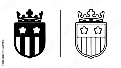 Heraldic shields with crown and stars with transparent background