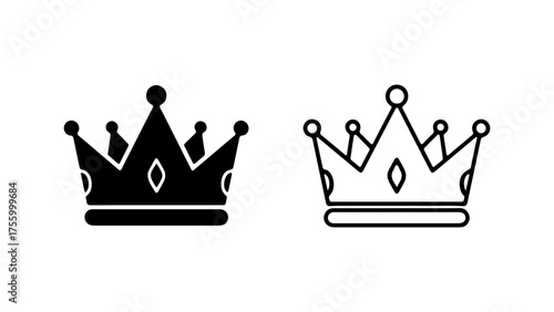 Crown icons with outline and solid fill with transparent background