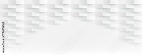 3D Futuristic white paper corners mosaic white background with copy space. Realistic geometric mesh rectangle texture. Abstract white vector wallpaper with hexagon grid.