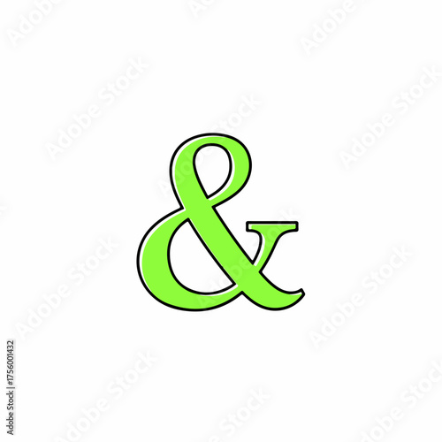 Ampersand symbol in bright green against white background. Ampersand depicts conjunction and addition, with its simple design standing out. Symbolic ampersand for brand identity.