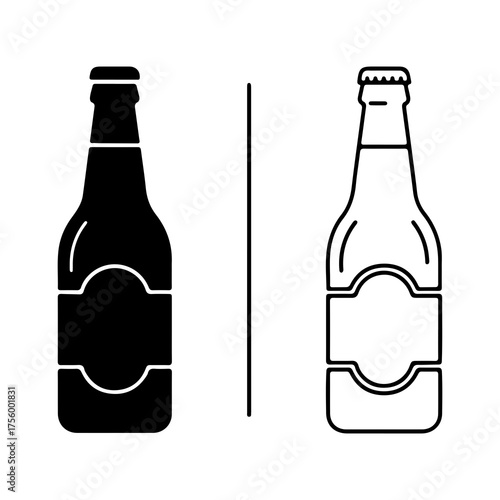 Beer bottles outline and solid with transparent background
