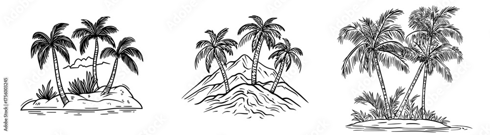 Fototapeta premium The island's palm trees, set against a vibrant backdrop, symbolize a tropical paradise and luxurious vacation spots