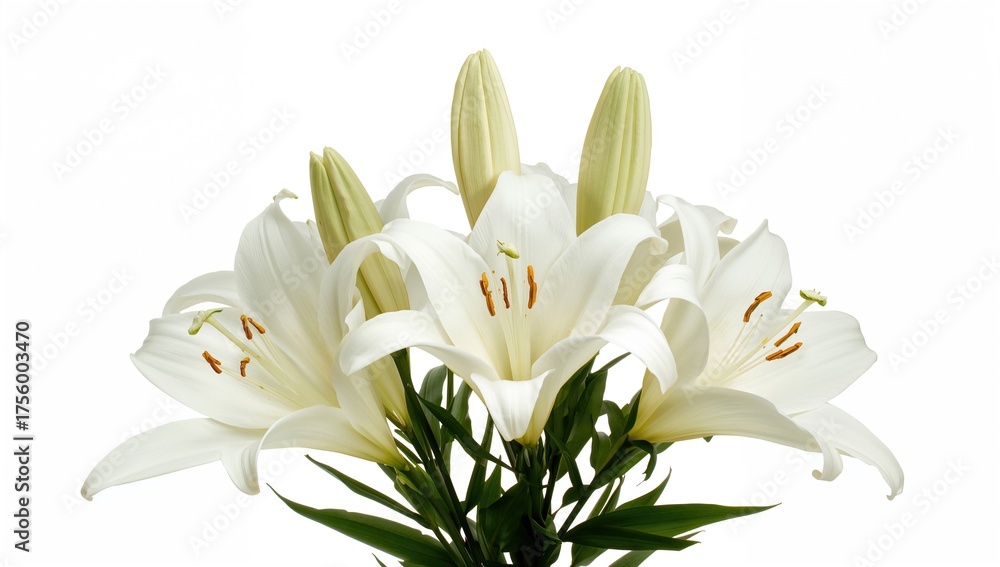 Fototapeta premium Collection of pale lilies against a white backdrop
