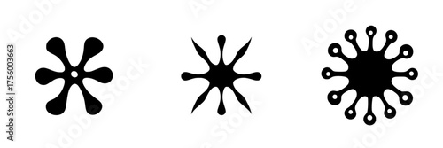 Abstract design elements featuring three distinctive black shapes on a white background