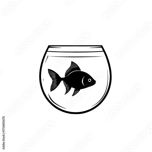 Goldfish swims in round bowl with clear water, showcasing a tranquil aquatic environment