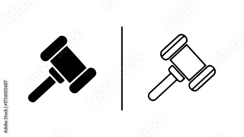 Gavel icons with outline and solid fill with transparent background