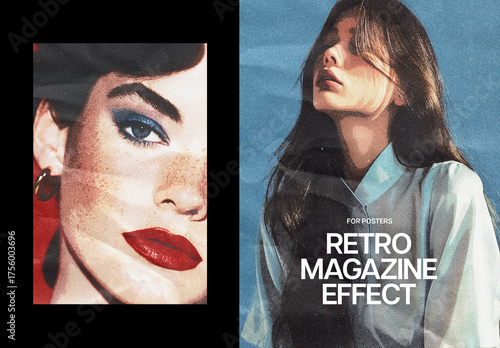 Retro Magazine Poster Photo Effect Mockup