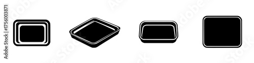 Different shapes of trays displayed, showcasing design variations and sizes in a minimalistic style
