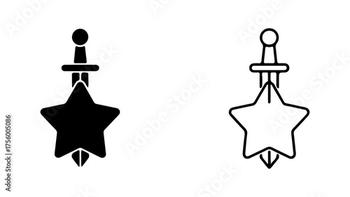 Star push pin icon with transparent background