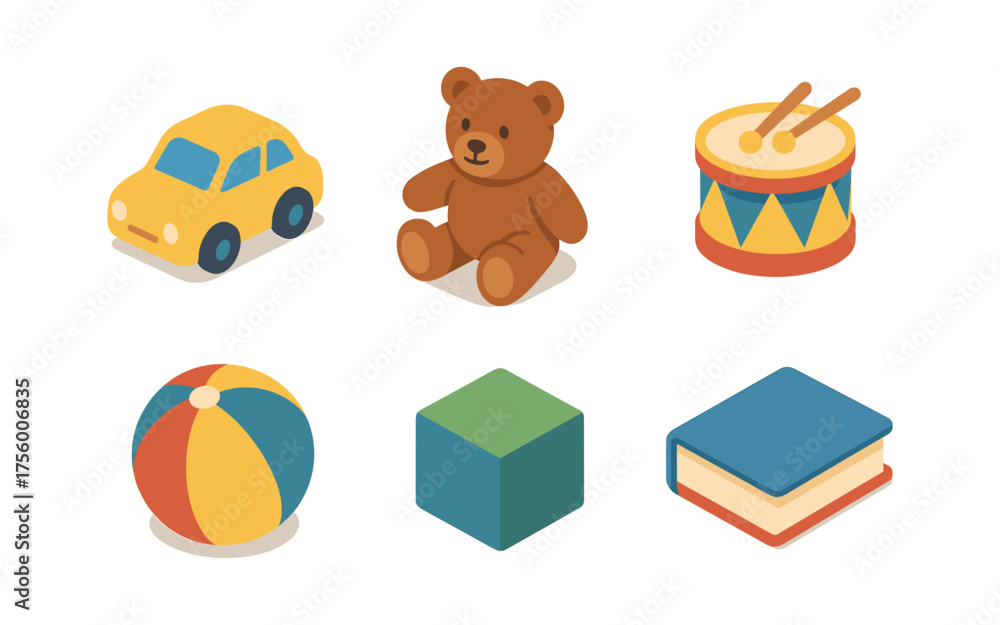 Obraz premium Playful isometric toys collection for kids' room decor
