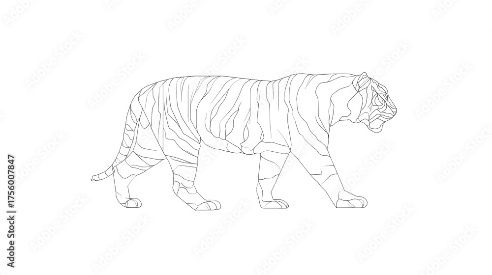 Fototapeta premium Walking Tiger Line Art Illustration