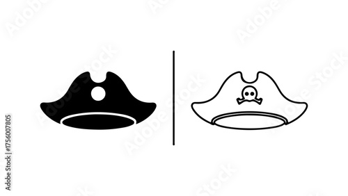 Pirate hats with skull and outline with transparent background