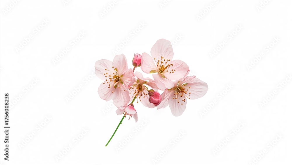Naklejka premium Isolated blossoms of cherry on a white backdrop