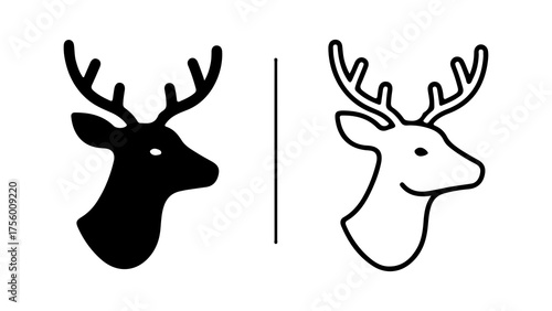 Deer head outline and silhouette with transparent background