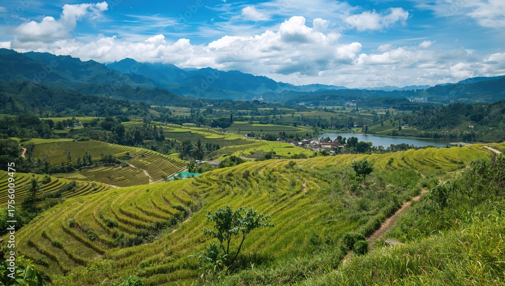 Fototapeta premium Terraced Paddy Fields in a Tropical Setting