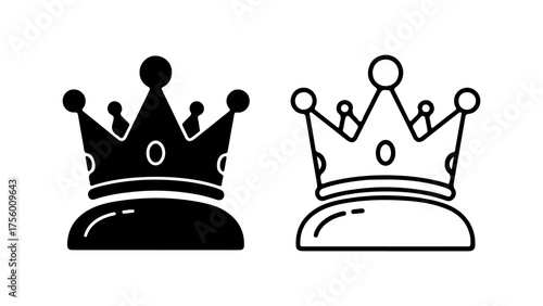 Crown icons with outline and solid fill with transparent background
