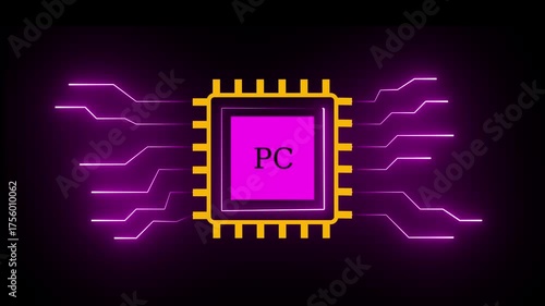 neon line Computer processor icon, digital CPU icon isolated . 4k animation