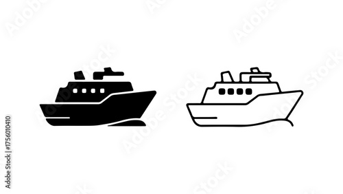 Ship icons with outline and solid fill with transparent background