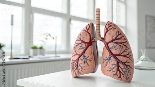 Detailed human lung anatomy model showing bronchi and alveoli
