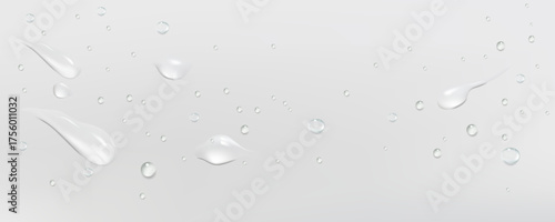 White water droplets spreading naturally on a neutral background.