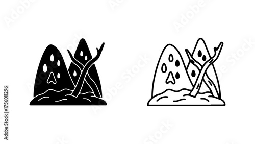 Stone pile with sticks with transparent background