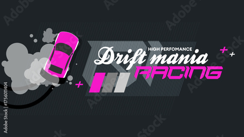Top view of a drifting car in flat vector