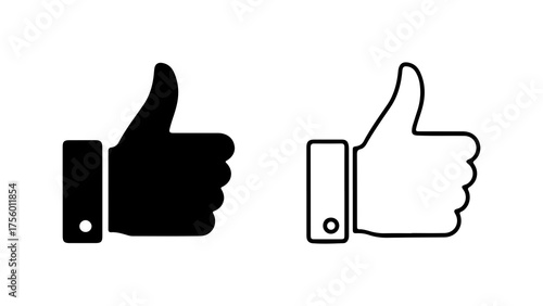 Thumbs up icons with outline and solid fill with transparent background