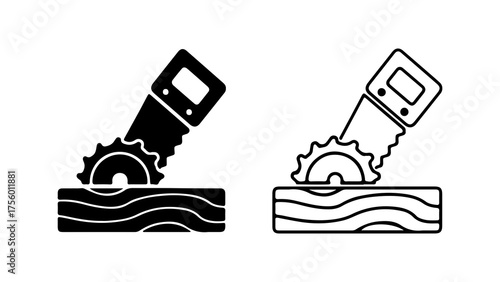 Saw cutting wood with outline style