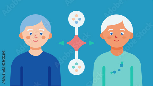 Age Reversal Concept An illustration depicting an older character on one side and a younger version on the other with exosomes bridging the two representing a transformation in