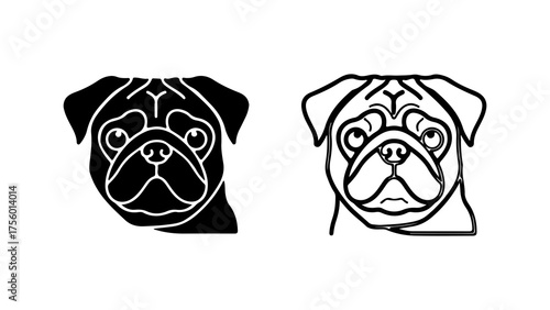 Pug head outlines with transparent background