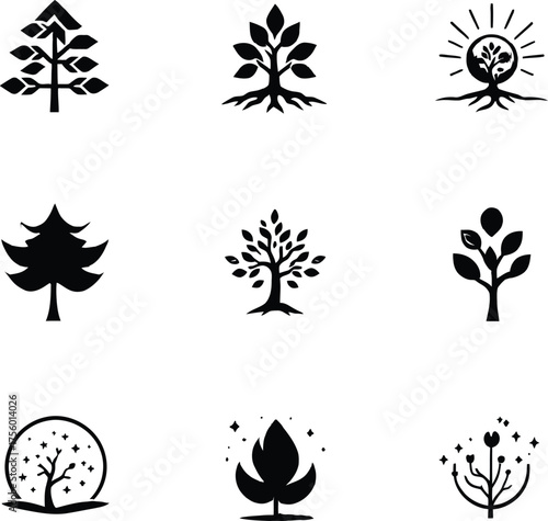 Collection of tree logo designs for nature conservation and environment protection projects vector art