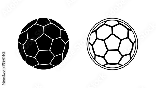 Soccer balls with outline and solid fill with transparent background