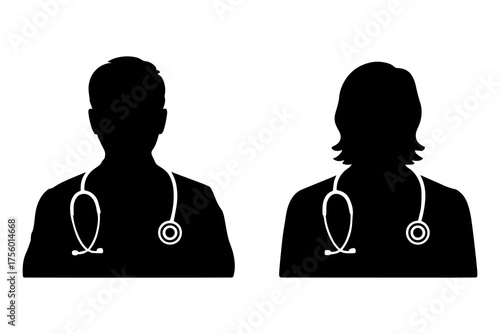 Silhouette of two medical professional with stethoscope 