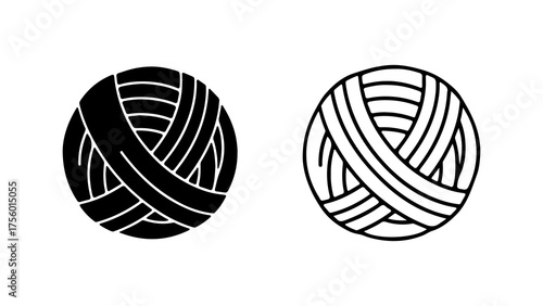 Yarn balls with outline and solid fill with transparent background