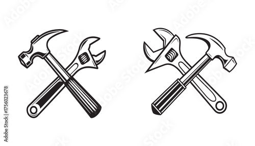 Hammer and nails with construction tools on white background
