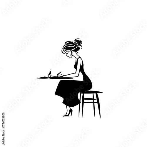 Writer. Writer simple black and white line art vector logo