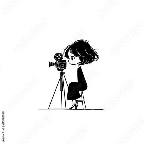 Movie Director. Movie Director simple black and white line art vector logo
