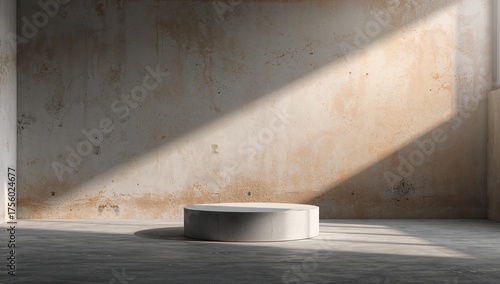 Obraz na płótnie A backlit and shadowed backdrop featuring an empty cubic stand for showcasing products