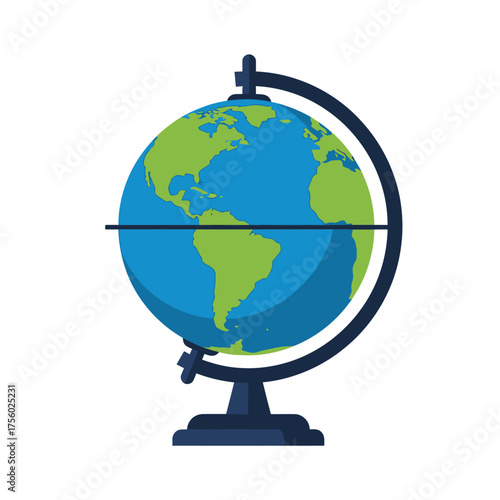 Globe illustration showing the world map on a stand.